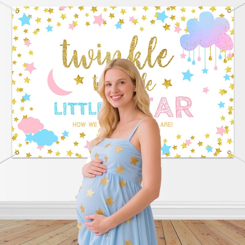 Mocsicka Twinkle Star Gender Reveal Party Decoration Boy or Girl Gender Reveal Backdrop Twinkle Twinkle Little Star Banner Party Supplies(White,7x5ft) - Image 3